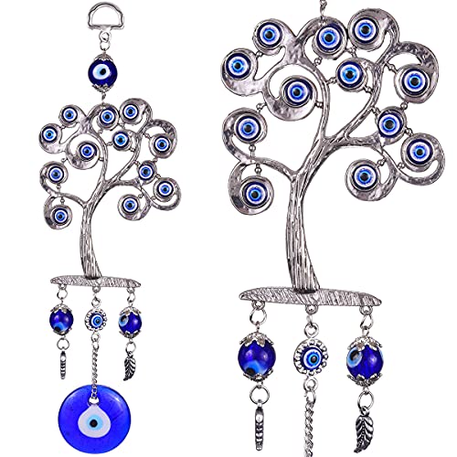 Blue Evil Eye Tree of Life Amulet, Evil Eye Pendant Decoration, Handmade Turkish Evil Eye Ornament, Lucky Blue Evil Eye Hanging Ornament Amulet for Car, Home and Office for Protection and Blessing