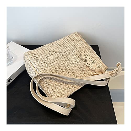 DWQ Bolso de Mano Bolso de Hombro de Paja con Arco de Encaje, Grandes Bolsas de Asas Tejidas for Mujeres, Bolso for Compras, Playa, Viajes, cosméticos, Chicas Totes (Color : B, tamaño : 28x24cm) Cover