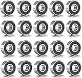 608 ZZ Kugellager, 20 Pack 608zz Skateboard Bearings Metall Double Shielded Miniatur Rillenkugellager für Skateboard Roller Inline Skates 8mm x 22mm x 7mm -Schwarz