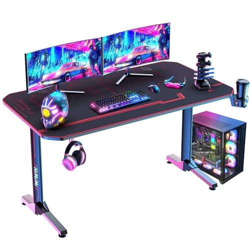 Himimi Bureau Gaming 140x60 cm, Bureau Informatique Ergonomique avec Grand Tapis de Souris,...