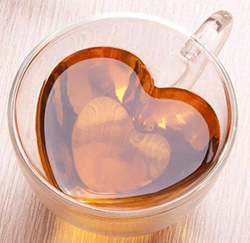 Eco Nava Set Of 2 Pack Creative Heart Shape Design Double-Layer Transparent Double Wall Drinking Glass Cup Mug (7 Oz, 180 Ml) For Coffee, Tea #TOP3