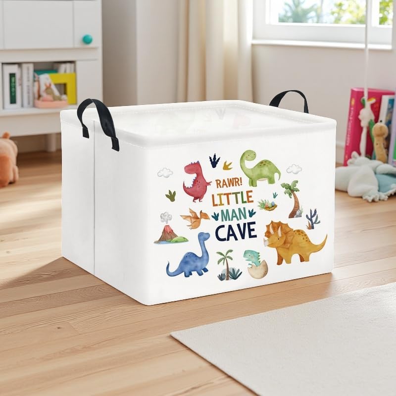 Image of Rectangular Kids Storage Basket Baby Storage Basket with Handles for Home Kitchen Boys and Girls Cute Toy Storage Bin Organizer Shelf Book Room Decor(Dinosaur)