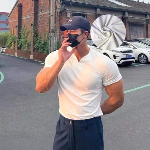 Lininco Mens Shirts, 2025 New Braylen Stylish T-Shirt, Stretch Slim Fit V Neck Solid Color Quick Dry3