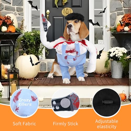 Halloween-Kostüm für Hunde, lustiges kuckiges Hundekostüm, Outfit mit Messer-Perücke, Hundepool-Kleidung, Cosplay, für kleine, mittelgroße und große Katzen und Hunde, Welpen, Wurst, Mops, Französische
