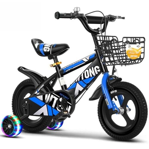 「NexPon」キッズ 自転車 子供 キッズ 子供用 12、14、16、18、20インチ 、2-14歳、補助輪、フェンダー付き、高炭素鋼素材、調節可能なシート、男女兼用、脚踏 滑り止め、ゴム輪 耐磨耗・緩衝 (ブルー,12 インチ)