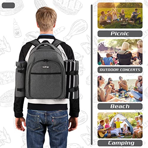 apollo walker Picnic Backpack Bag for 2 Person with Cooler Compartment, Detachable Bottle/Wine Holder, Fleece Blanket, Plates and Cutlery Set (2Person,Grey) by apollo walker - Image 5