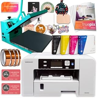 Sawgrass UHD Virtuoso SG500 Sublimation Printer, 15''x15'' Heat Press, Inks, Blanks, Paper, Designs, Bundle, White