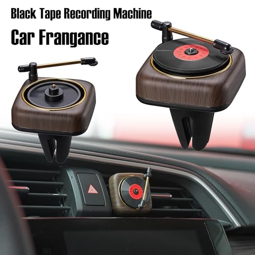 Image of Record Player Car Vent Clips Air Freshener Retro Style Album Cover Car Air Conditioning Outlet Clip Fragrance Diffuser Car Interior Decoration Accessories, Wood Grain