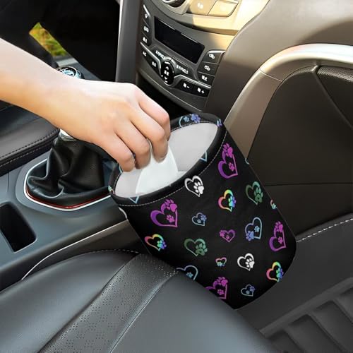 Image of Colorful Dog Paw Heart Car Trash Bag, Car Trash Can - Cute, Portable, Collapsible for Back Seat, Floor, or Hanging Headrest Waste Basket
