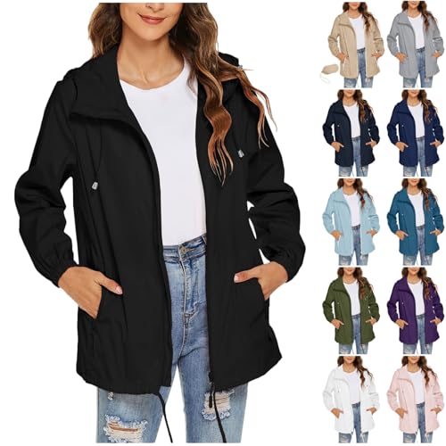 Rain Jacket Women Lightweight Waterproof Hooded Raincoat Packable Windbreaker Jackets with Pockets Fall Fashion 2025