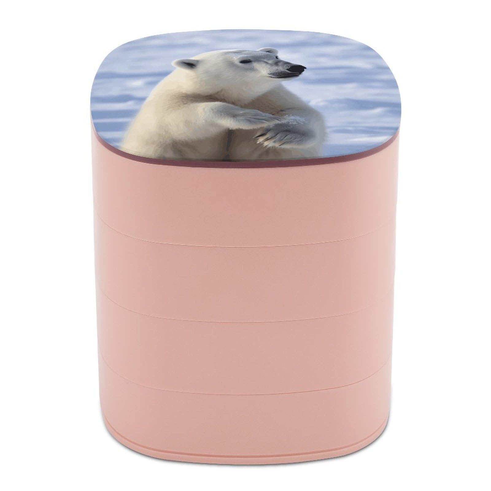VstaDank Polar Bear Jewelry Box with Mirror 4-Layer Rotating Jewelry Tray Case Portable Jewelry Case Trinket Boxes Trinket Cases Travel Jewelry Organizer Earrings Storage Box