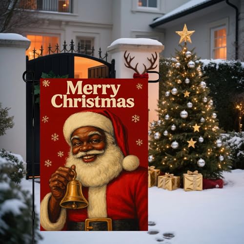 Image of BlissYard Christmas Black Santa Garden Flag 12x18 Inch Polyester