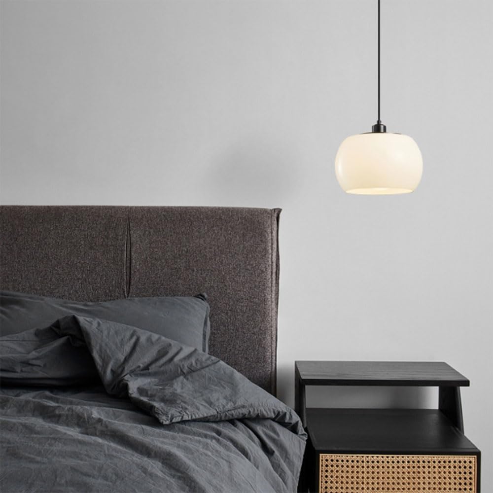 KLXSIVU Modern Simple Cream Style Chandelier Copper E27 Suspension Lighting Globe Glass Shade Pendant with Adjustable Wire Compatible Kitchen Island Bal,OneColor