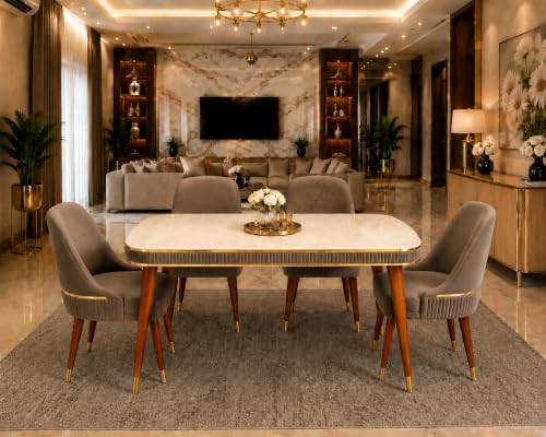 Image of WOODEN SPACE Majestic 4 Seater Wooden Dining Table Set | Urban Marble Top Dining Table with Chairs for Dining Room & Kitchen (Brown Grand Aura) (54 x 36 x 30 inch)