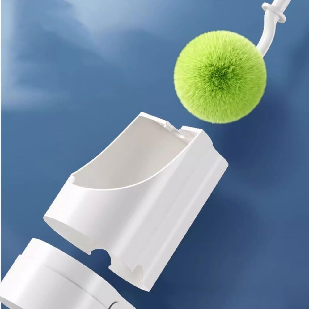 Escobillas de Baño Cepillo Tipo Bola de Pelo Verde, Cepillo de baño de pie, Juego de portaescobilla de baño suspendido Transpirable, Cepillo de baño de Mango Largo Escobilla WC