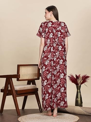 Image of 9shines Label Premium Alpine Maxi Designer Nighty | Floral Print Maxi for Women | Night wear for Women | | Full Length Night Gown for Women | Night Dress for Women Stylish (2467)