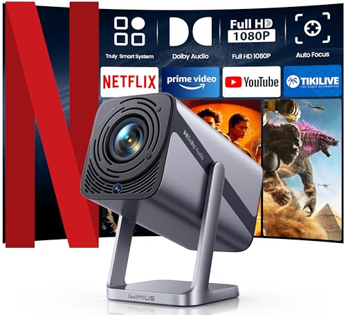Proiettore 4K【Netflix Ufficiale/Dolby/Tiro Corto】Proiettores Smart TV 27000 Lumens Auto Focus Mini Proiettori WiFi Bluetooth Bidirezionale Soffitto Rotazione 360°Proiettore Home Cinema da Esterno