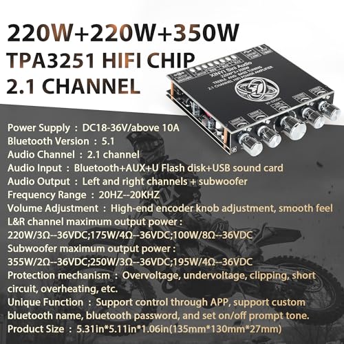 Image of XY-S350H 220W*2+350W 2.1 Bluetooth Power Amplifier Board Support Custom Bluetooth Name, 18V-36V Bluetooth Speaker Audio Amplifier Module (XY-S350H)