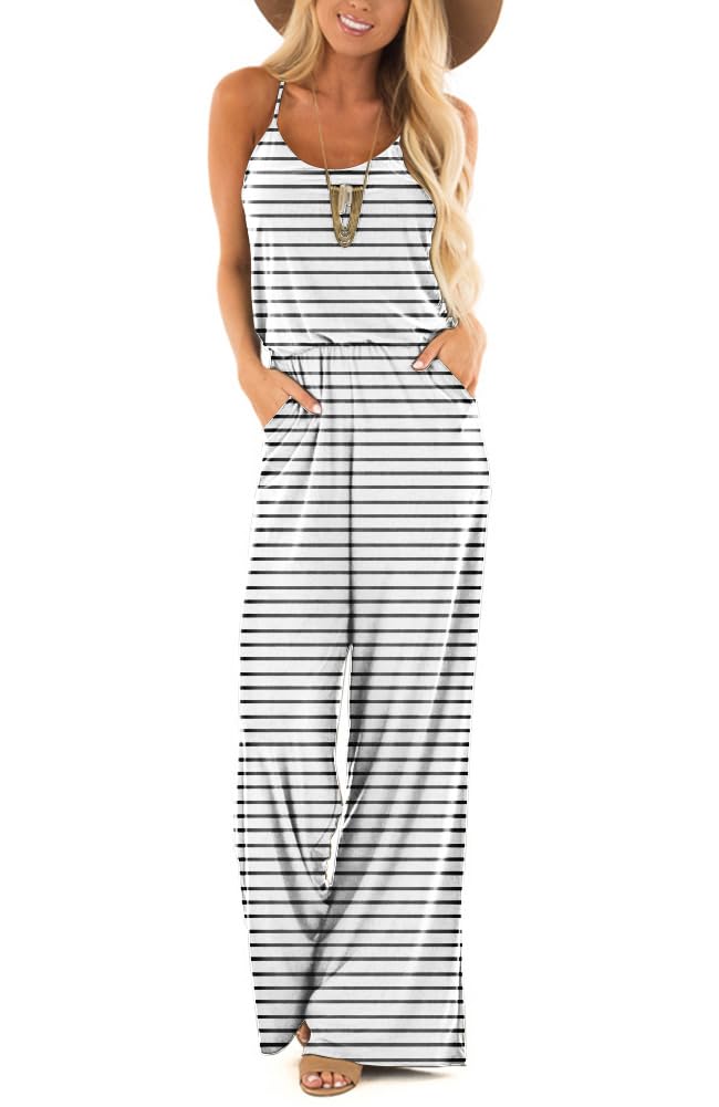 Lacozy Womens Casual Loose Sleeveless Spaghetti Strap Wide Leg Pants Jumpsuit Rompers