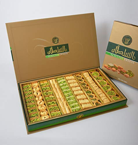 Al Sultan Assorted Mixed Baklawa 750g - Premium Arabic Sweets Gift Box with Pistachio, Cashew & Butter - Middle Eastern Desserts for Eid, Diwali, Christmas & Celebrations