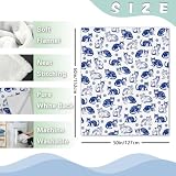 Zzkol Blue White Cat Flannel Throw Blanket, Cute Yarn Ball Birthday Gifts for Kids Men Women Pet Owner Lover, Vintage Soft Blankets for Bedding Sofa 50" x 60"