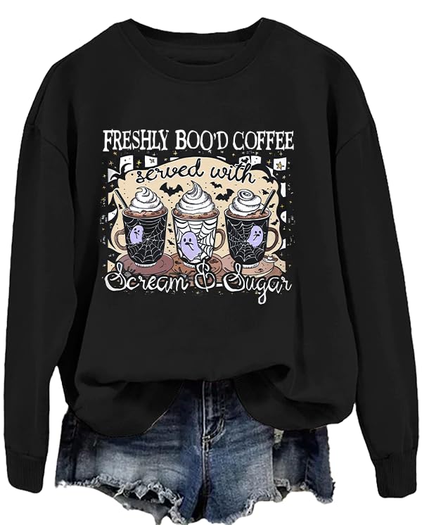 Freshly Boo'd Coffee Halloween Sweatshirt Freshly Boo'd Coffee Scream And Sugar Hoodie