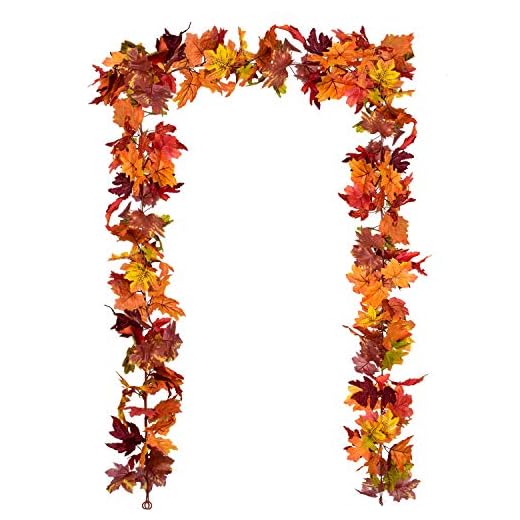 31+ Beautiful Thanksgiving Decorations to Elevate Your Holiday Spirit 2 DearHouse 2 Pack Fall Garland Maple Leaf, 5.9Ft/Piece Hanging Vine Garland Artificial Autumn Foliage Garland Thanksgiving Decor for Home Wedding Fireplace Party Christmas (Brown)