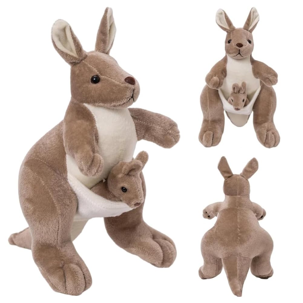 JynxtoyZeal Kangaroo Stuffed Animal,32CM Kangaroo Plush Toy,Mum Kangaroo Hold Baby, Soft Realistic Soft Cuddly Animal Stuffed,Children's Birthday Gifts