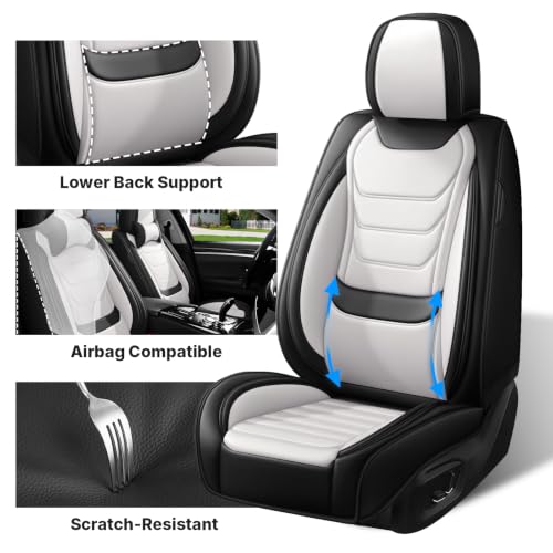 Image of for GMC Terrain 2010-2025 Seat Covers 5P (Black /White) | Waterproof car seat cover, anti-slip, breathable. Airbag compatible. Seat heating works. Easy clean. Durable stitching.