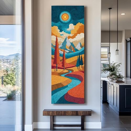 Tableau long et étroit vertical en toile encadrée 65x195 cm - 3