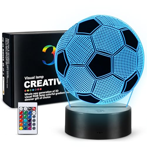 CENOVE Fussball Geschenke für Jungen Mädchen 3D Nachtlicht mit 16 Farben ändern durch Fernbedienung Fußball Lampe Geburtstags Geschenk Junge 4 5 6 7 8 9 jahre