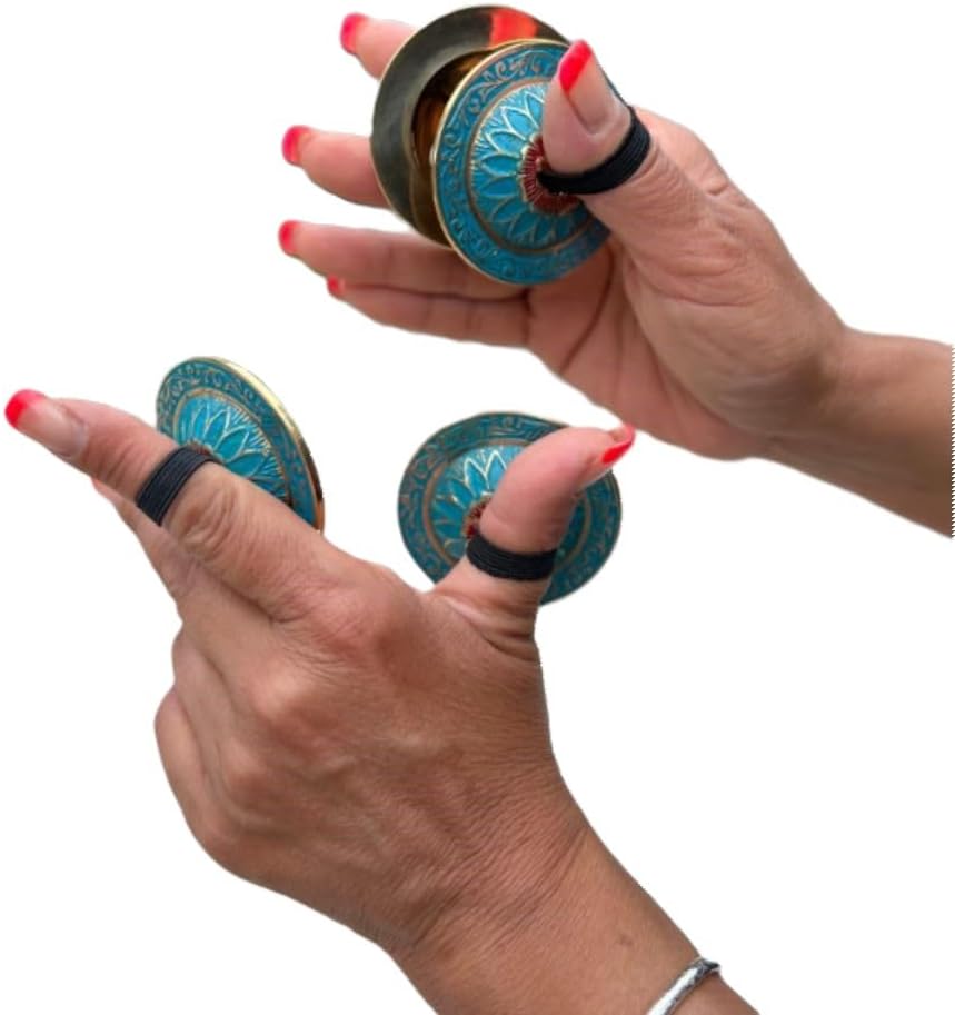 Brass Floral Finger Cymbals (Turquoise) - Image 2