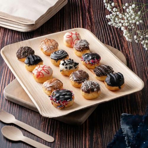 FOOGO Green 10 Einweg Palmblatt Serviertabletts, Groß 30x25 cm, Für Platten, Vorspeisen, Hochzeiten, Charcuterie, Umweltfreundlich, Biologisch Abbaubar, Holzähnliche Tabletts Für Warmes Essen