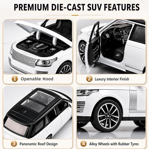 Image of GRAPHENE 1:32 Scale Pullback Diecast Metal Toy Car SUV Model with Openable Doors Light Sound Friction Power Realistic Miniature Vehicle Toy for 2+ Years Kids Boys Girls Mini Car (White)