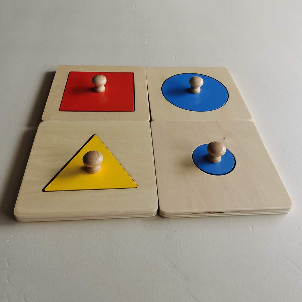Juguete Educativo de Madera Tablero de Puzzles Redondo para Aprendizaje de Matemáticas y Geometría con Función de Apilamiento Adecuado, Azul Geometría