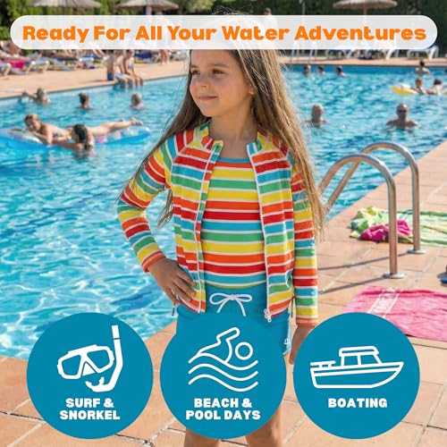 Image of SwimZip Girls' 3 Pc Swim Set w /Long Sleeve Rash Guard, Tankini & Shorts UPF 50+