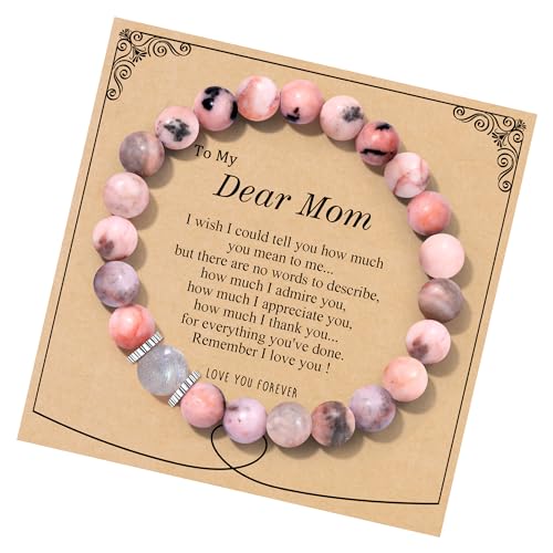 Mother's Day Gifts for Mom Bead Bracelet Mom Birthday Gifts Handmade Bracelets Moonstone Bracelet Pink Stuff Moonstone Jewelry for Women New Mom Gifts pink zebra jasper&moonstone to my mom