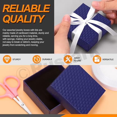 Rustark 17Pcs 7.5x7.5x3cm / 3x3x1 Inch Dark Blue Cardboard Jewelry Gift Boxes with Stain Ribbon and Scissor - Image 3