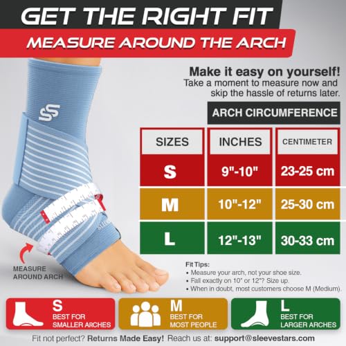 Image of Sleeve Stars Ankle Brace for Women & Men, Ankle Wrap for Sprained Ankle, Compression Sleeve for Plantar Fasciitis Relief, Easy Customizable Support: w /Removable Strap (Single /L:12 inch-13 inch /Light Blue)