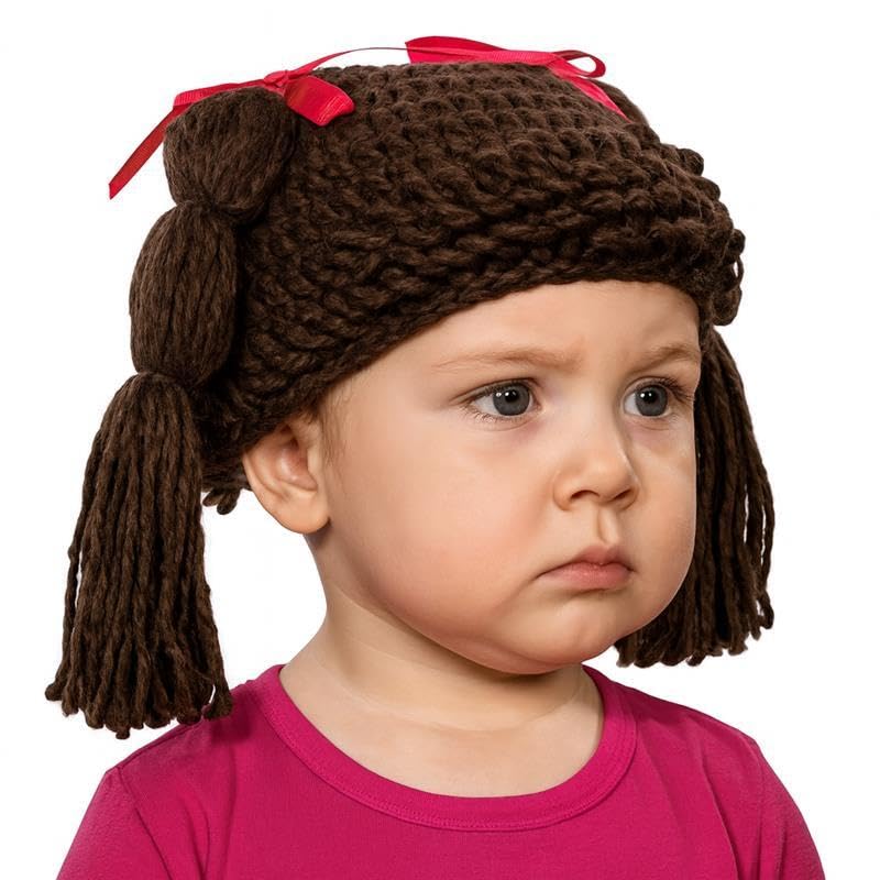 Cabbage Baby Costume Wig with Yarn Pigtails & Pink Bows Infant Girl Halloween Dress Up Wig (18/24 months)