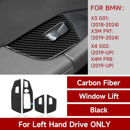 Image of Car Window Lift Switch Sticker Cover Decal Carbon Fiber Trim fits for BMW X3 G01 X4 G02 2018 2019 2020 2021 2022 2023 2024 Accessories