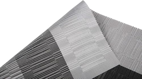 Image of SHACOS Woven Vinyl Table Runners PVC Table Runners 12 x 36 inch Wipe Clean Reversible Plastic Weave Tabletop Counter Decor Mats Indoor Outdoor, Ombre Black and Gray