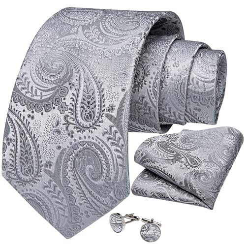 Image of DiBanGu Mens Paisley Tie Set Silk Woven Jacquard Necktie and Pocket Square Cufflinks Gift Set for Wedding Bussiness