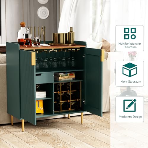 Armadietto per vino con scaffalature per 9 bottiglie, armadietto da bar moderno con mobile bancone caffè, mobile per alcolici con portabottiglie in legno, credenza buffet per cucina, sala da - immagine 6