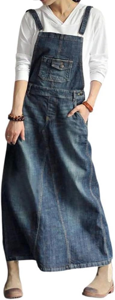 chouyatou Women's Vintage Adjustable Strap Denim Overall Dress Distressed A-Line Pinafore Bib Jean Dress