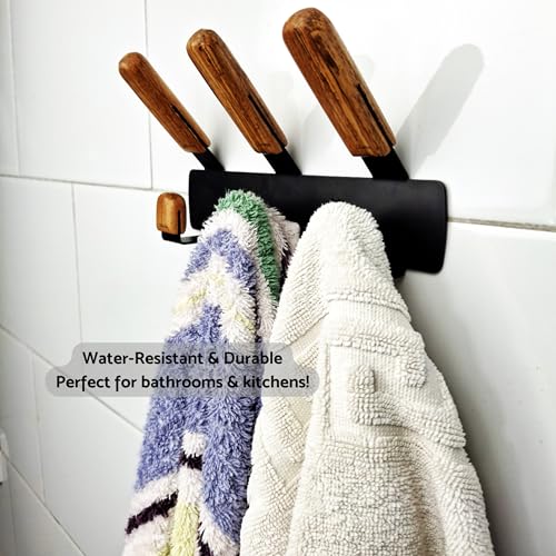 شماعة معاطف حائط أو باب – تصميم متين وأنيق – 10 خطافات – أسود – خشب طبيعي ومعدن قوي – مقاومة للماء – للمداخل والحمام