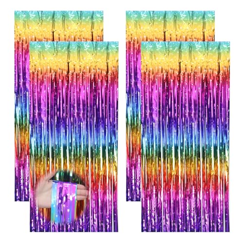 4 Stück Regenbogen Fasching Lametta Vorhänge，Lametta Vorhang...