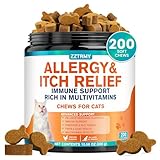 Cat Allergy Relief Chews,Itchy Skin,Paw Licking,Seasonal Allergies Relief, with Omega 3,Probiotics,Multivitamins for Cats,Boost Immunity,Skin,Coat Health,Holistic Allergy Relief for Cat,Chicken Flavor
