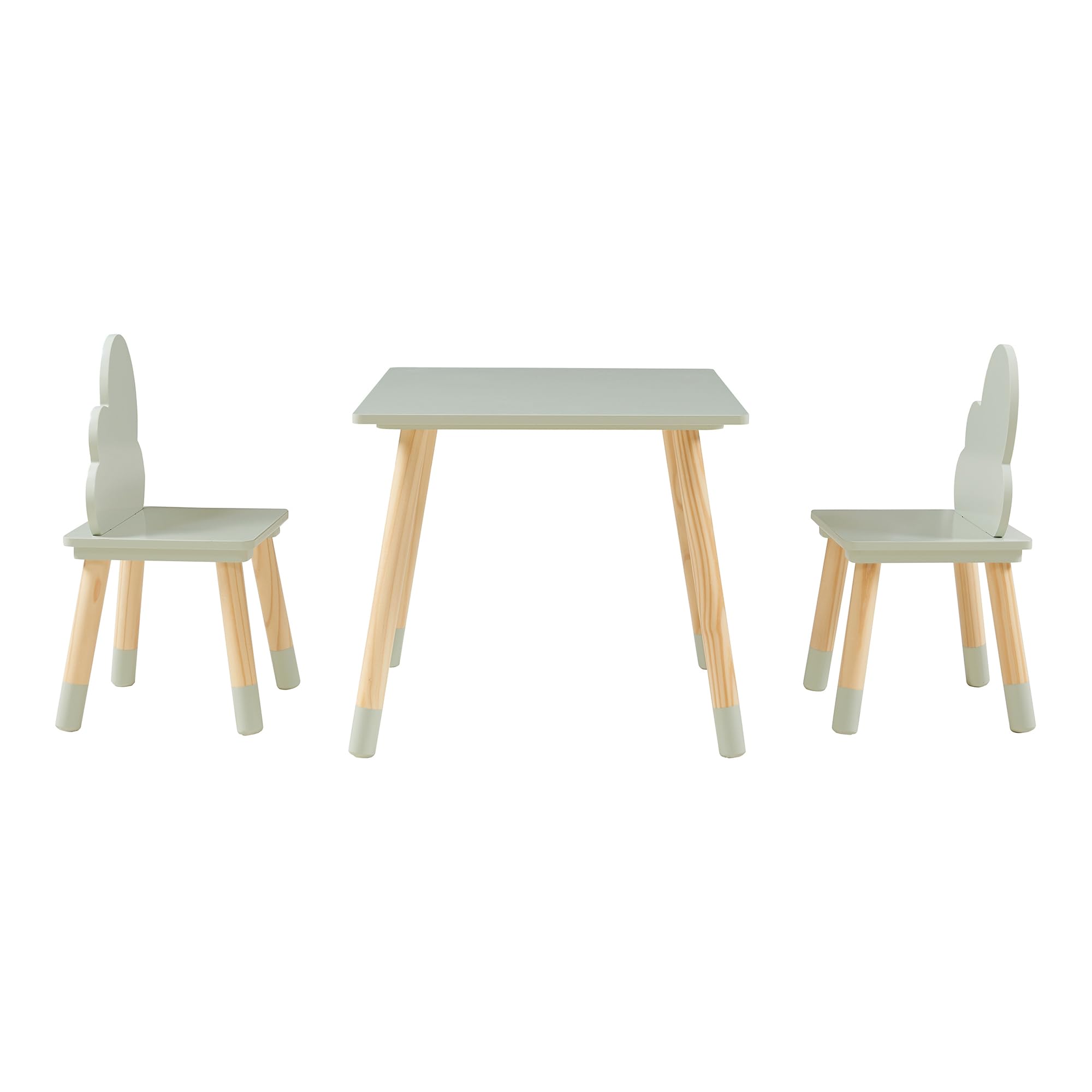 [en.casa] Set di 3 Mobili per Bambini Tavolino e 2 Sedie con Schienale a Forma di Nuvola per Cameretta Area Gioco Tavolo Rettangolare a Misura di Bimbi - Verde Menta/Naturale