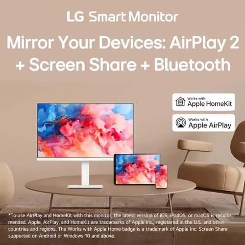 Image of LG 27-Inch Smart Monitor, 4K UHD (3840 x 2160) IPS Display, HDR10, Built-in Speaker, Screen Share, Remote Control, WebOS, HDMI, USB Type-C PD 65W, AirPlay 2, Bluetooth, Tilt /Height /Swivel /Pivot Stand